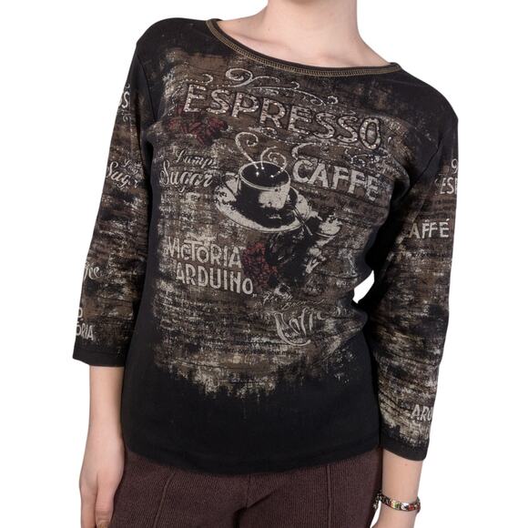 Y2K Vintage Bling Coquette Whimsygoth Tee T-Shirt Brown XL - Picture 1 of 9